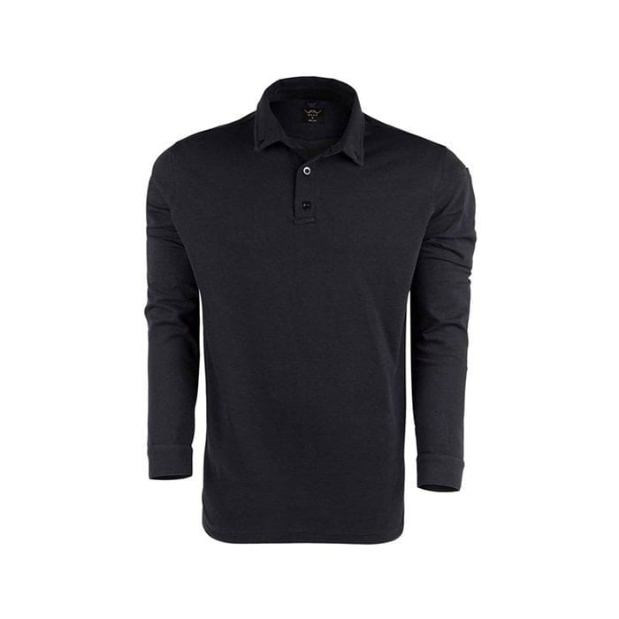 VAV Tlac-04 Polo Yaka Uzun Kol Tişört Siyah